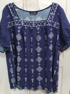 Blue Embroidered Women’s Top by BLOOMCHIC 100%Rayon